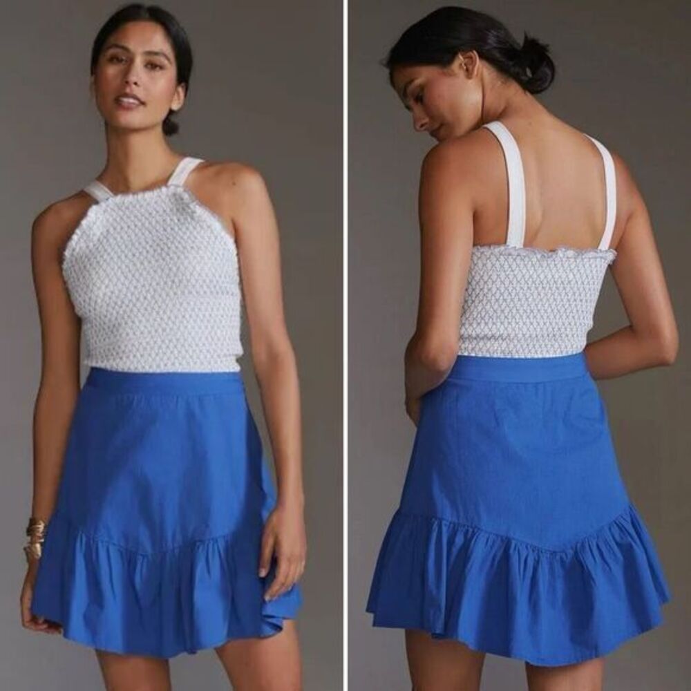 Maeve Anthropologie NWT Flounce Mini Skirt in Blue Size 6